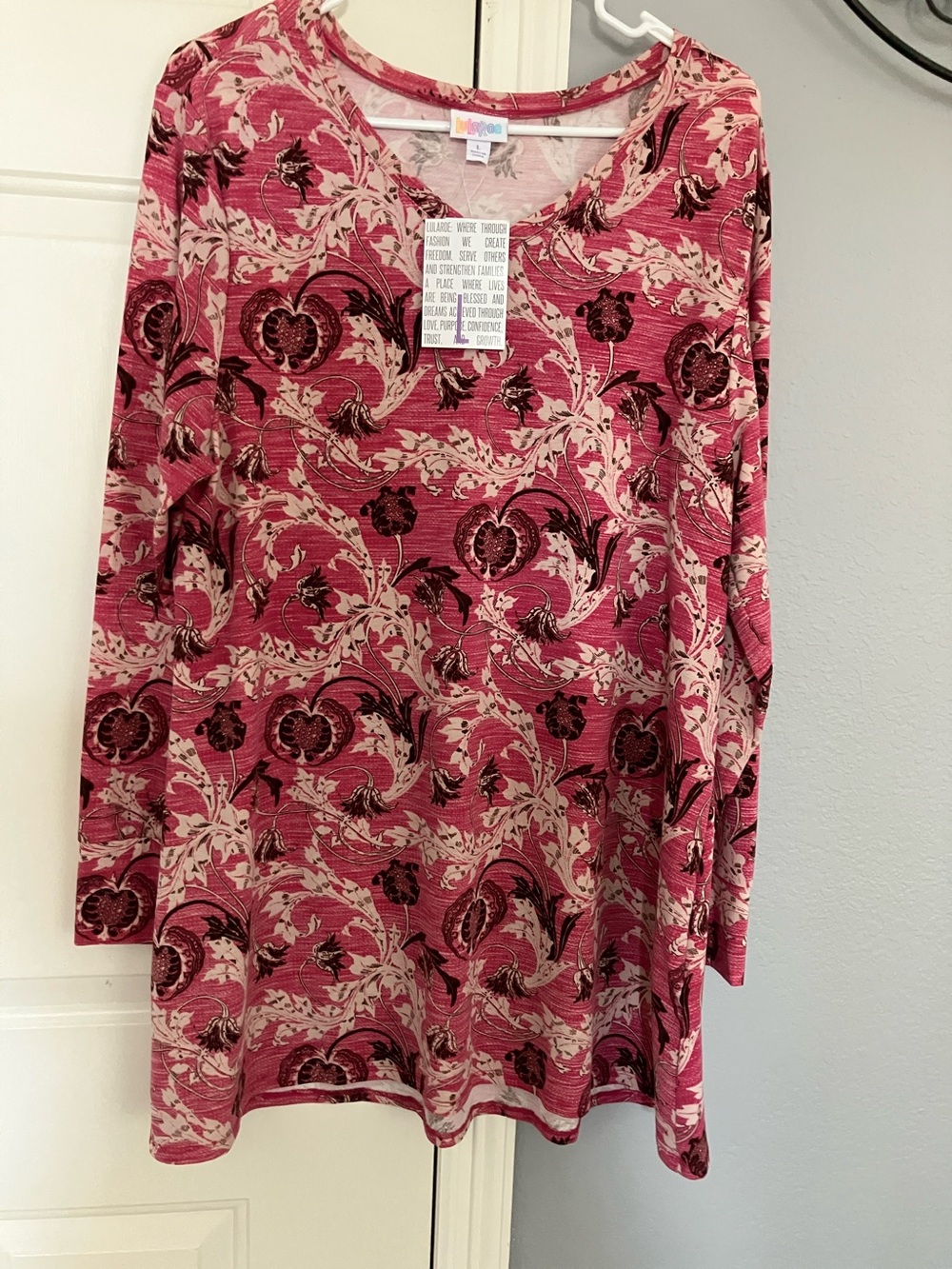 LuLaRoe Pink Floral Scroll Long-Sleeve Top